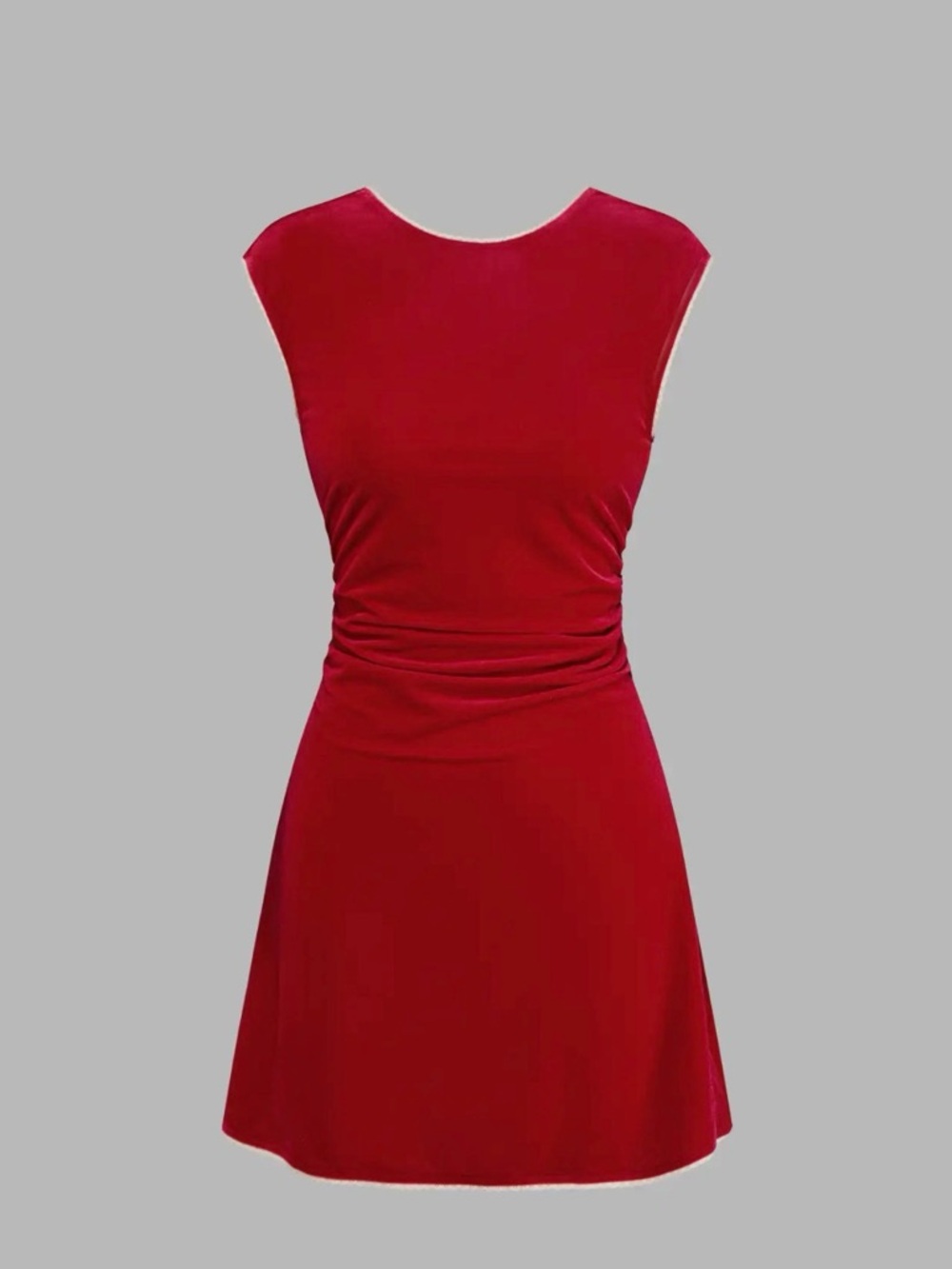 CIDER RED VELVET BOAT NECK BOWKNOT RUCHED MINI DRESS